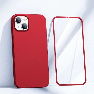 2. Joyroom 360 Full Case front and back cover for iPhone 13 + tempered glass screen protector red (JR-BP927 red)