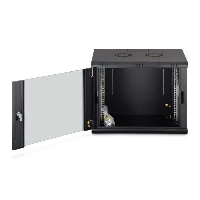 41. DYNAmic 19" 9U wall-mounted network cabinet 600x450, glass door, black, undivided, assembled, 60kg