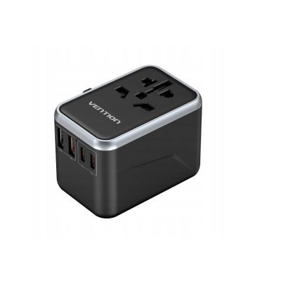 4. Vention 65W GaN Universal Travel Adapter with Charger 2x USB-A 2x USB-C Black