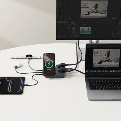 7. Baseus NOMOS ND11 67W 6-in-1 Wireless Charging Station with Two AC Sockets - Black