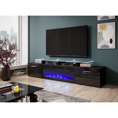 3. ROVA TV cabinet with electric fireplace 190x37x48 black/gloss black