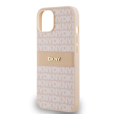 6. DKNY Leather Mono Stripe & Metal Logo case for iPhone 15 / 14 / 13 - pink