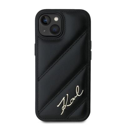 3. Karl Lagerfeld Diagonal Quilted Script case for iPhone 14 / 15 / 13 - black