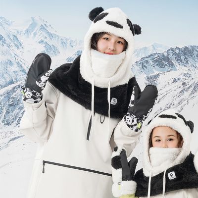 11. Qunature Panda Heat Transfer Ski Gloves Kids Size S - Black/White