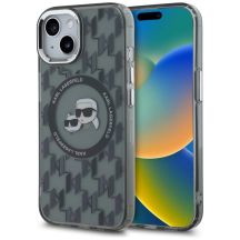 Karl Lagerfeld IML Monogram Karl & Choupette Head MagSafe iPhone 15 Case - Black