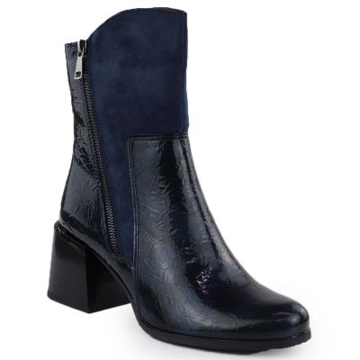8. Women's Blue Patent Block-Heel Ankle Boots M.Daszyński SA269-1