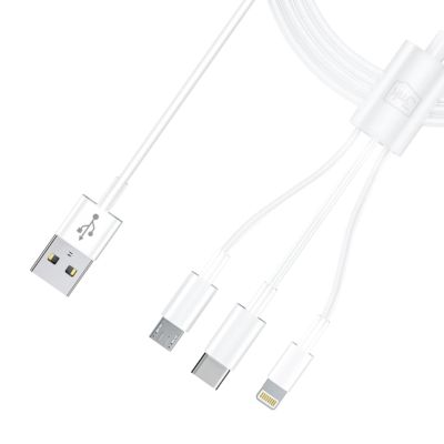 2. 3mk Cable 3in1 USB-A - micro USB / Lightning / USB-C 1.2m 20V/2.4A 15W - white