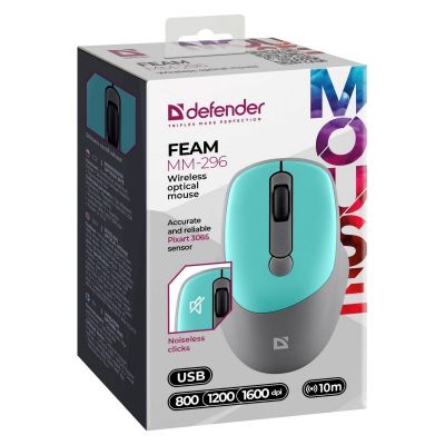 5. Defender Wireless Mouse FEAM MM-296 RF Silent Click Mint 52294