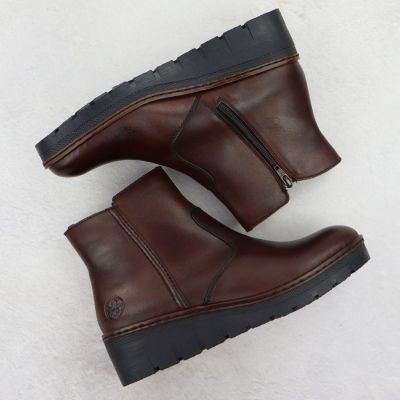 4. Women's brown leather wedge ankle boots Rieker X9165-27