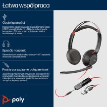 Poly Blackwire 5220 Stereo Headphones USB-C Headset +3.5mm Plug +USB-C/A Adapter 8X231AA