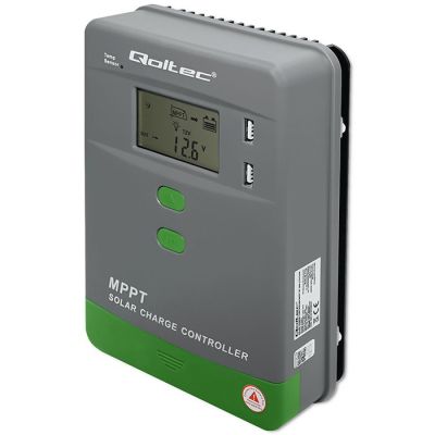 7. Qoltec MPPT Solar Charge Controller with Temperature Sensor 20A | 12V / 24V | LCD | 2 x USB | GEL | LiFePO4