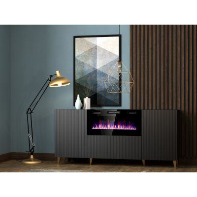 3. PAFOS chest of drawers with electric fireplace 180x42x82 black matt