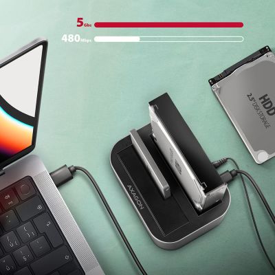 4. AXAGON ADSA-DC USB3.2 Gen1 Docking Station - 2x SATA 6G CLONE DUAL HDD ASMedia