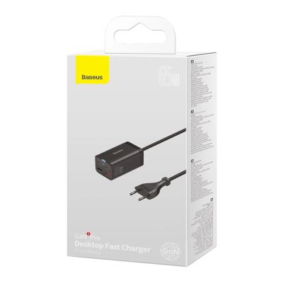 10. Baseus GaN3 Pro fast charger GaN 2 x USB Type C / 2 x USB 65W PD, QC4.0+, AFC, PPS + cable USB Type C - USB Type C 1m black (CCGP040101)