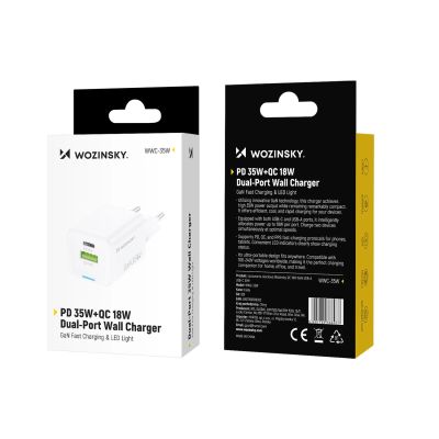 4. Wozinsky WWC-35W GaN USB-A + USB-C Wall Charger - White