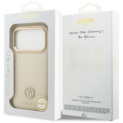 8. Guess Grained Strass Logo MagSafe case for iPhone 17 Pro - beige
