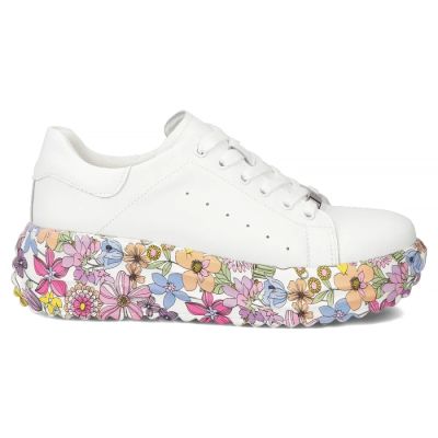 3. Leather platform sneakers with white floral print Filippo DP7507