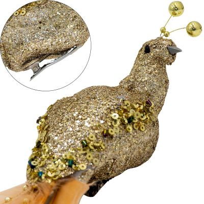 4. DECORATIVE BIRD ON CLIP 38CM GOLD