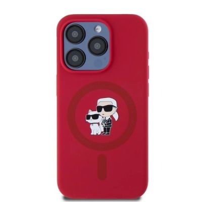 3. Karl Lagerfeld Silicone Karl&Choupette Heads Ring MagSafe Case for iPhone 15 Pro - Red