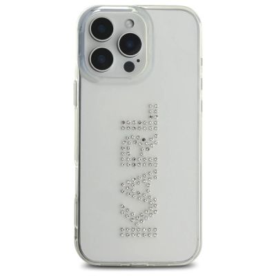 3. Karl Lagerfeld KLHCP16XHKLSTDCT iPhone 16 Pro Max 6.9" Clear Hard Case IML Rhinestones Logo