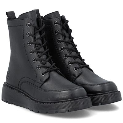 4. Women's leather ankle boots with platform, black, Rieker 70410-00