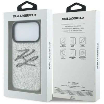 8. Karl Lagerfeld IML Glitter KL Diamond Logo case for iPhone 17 Pro - silver