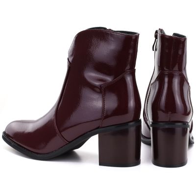 5. Women's high-heeled patent leather burgundy ankle boots M.Daszyński MR2337