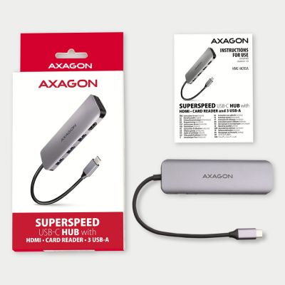 8. Axagon HMC-HCR3A 3x USB-A+ HDMI+ SD/microSD USB-C 3.2 Gen 1 hub 20cm Wired USB 3.2 Gen 1 (3.1 Gen 1) Type-C Gray