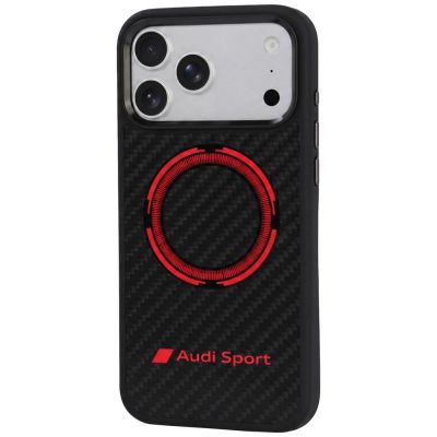 2. Audi RSQ Carbon Fiber Sport Red Circle MagSafe Case for iPhone 18 Pro Max / 17 Pro Max - Black