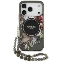 Guess IML Flowers Pearl Strap MagSafe Case for iPhone 18 Pro / 17 Pro – black