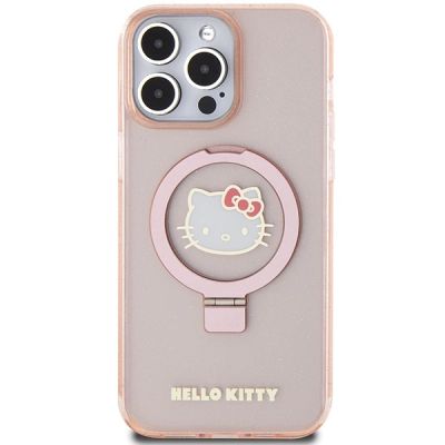 3. Hello Kitty Ring Stand Glitter Electrop Logo MagSafe Case for iPhone 15 Pro Max - Pink