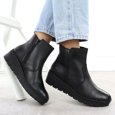 12. Women's leather wedge ankle boots black Rieker X9165-01