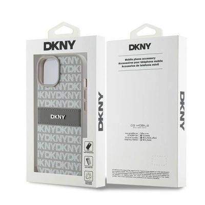 8. DKNY Leather Mono Stripe & Metal Logo case for iPhone 15 Plus / 14 Plus - beige