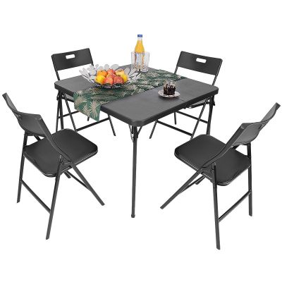 2. TOURIST CATERING SET FOLDING TABLE 86.5x86.5x71CM AND 4 BLACK CHAIRS