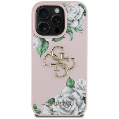 3. Guess Grained Roses Big 4G logo iPhone 16 Pro Max case - pink