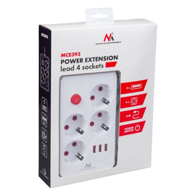 5. MACLEAN POWER STRIP, EXTENSION CORD 4 OUTLETS + 3XUSB, 110-240V AC 50/60HZ, 2.1A MAX 2500W, 3M, WHITE MCE393 W