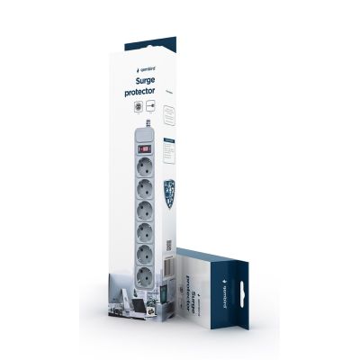2. GEMBIRD SURGE PROTECTOR POWER STRIP 6XSCHUKO, 3M, GRAY