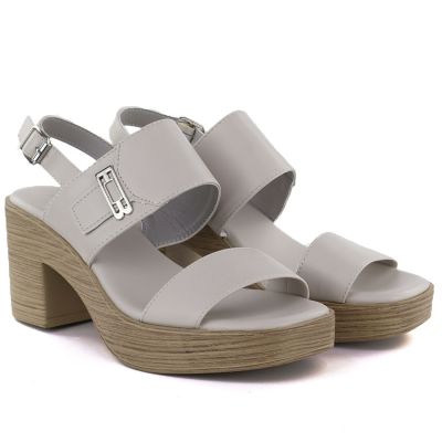 4. Women's ash-gray heeled sandals M.Daszyński MR23126-9