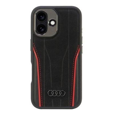 Audi Genuine Leather MagSafe iPhone 16 6.1" black-red hardcase AU-TPUPCMIP16-R8/D3-RD