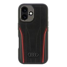 Audi Genuine Leather MagSafe iPhone 16 6.1" black-red hardcase AU-TPUPCMIP16-R8/D3-RD