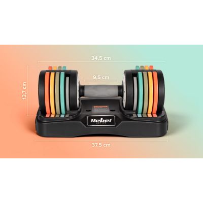 9. REBEL ACTIVE AUTOMATICALLY ADJUSTABLE CAST IRON DUMBBELLS, SET 2X10 KG, 1 KG STROKES RBA2335