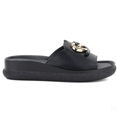 2. Women's leather wedge sandals, black, S.Barski KV61-6046