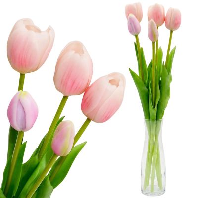 BOUQUET OF 5 LIGHT PINK TULIPS 39 CM LIKE LIFE SPRING DECORATION