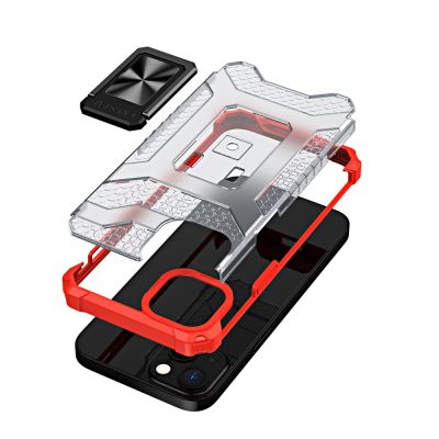 6. Crystal Ring Case Kickstand Tough Rugged Cover for iPhone 13 mini red