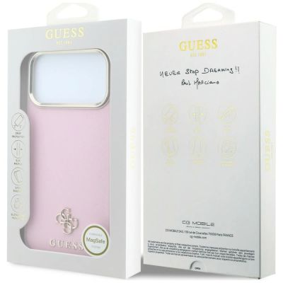 8. Guess Saffiano Small 4G & Classic Logo MagSafe Case for iPhone 18 Pro / 17 Pro – Pink