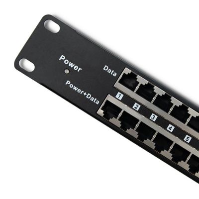 2. QOLTEC PATCH PANEL RACK | 48V | 24 PORTS | PASSIVE POE INJECTOR | BLACK