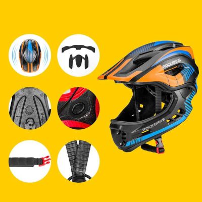 4. Rockbros TT-32SOBL-S children's bicycle helmet with removable chinbar, size S - black and orange