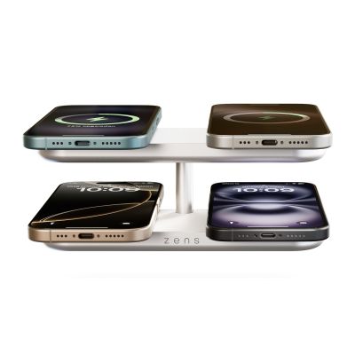 5. Zens Aluminum Series Quattro Pro 4 Wireless Charger with 65W 4x 15W Qi2 Power Supply White ZEQC01W/00