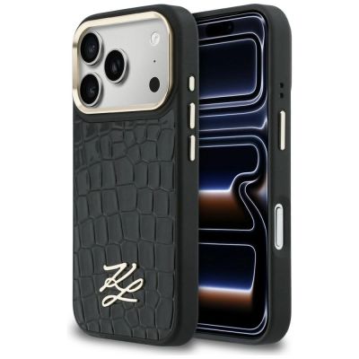 Karl Lagerfeld Croco KL Script Logo MagSafe Case for iPhone 17 Pro Max - Black