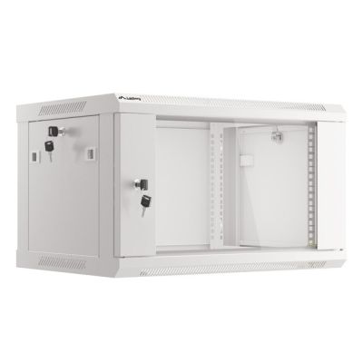 9. Lanberg WF01-6406-10S single-section lockable cabinet (6U; 368mm / 600mm / 450mm; wall-mounted; Glass; 19''; gray)